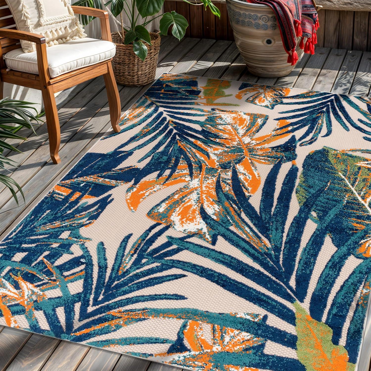 imageRugshop Tropical Floral Leaves IndoorOutdoor Area Rug 5 x 7 GrayMulti Color