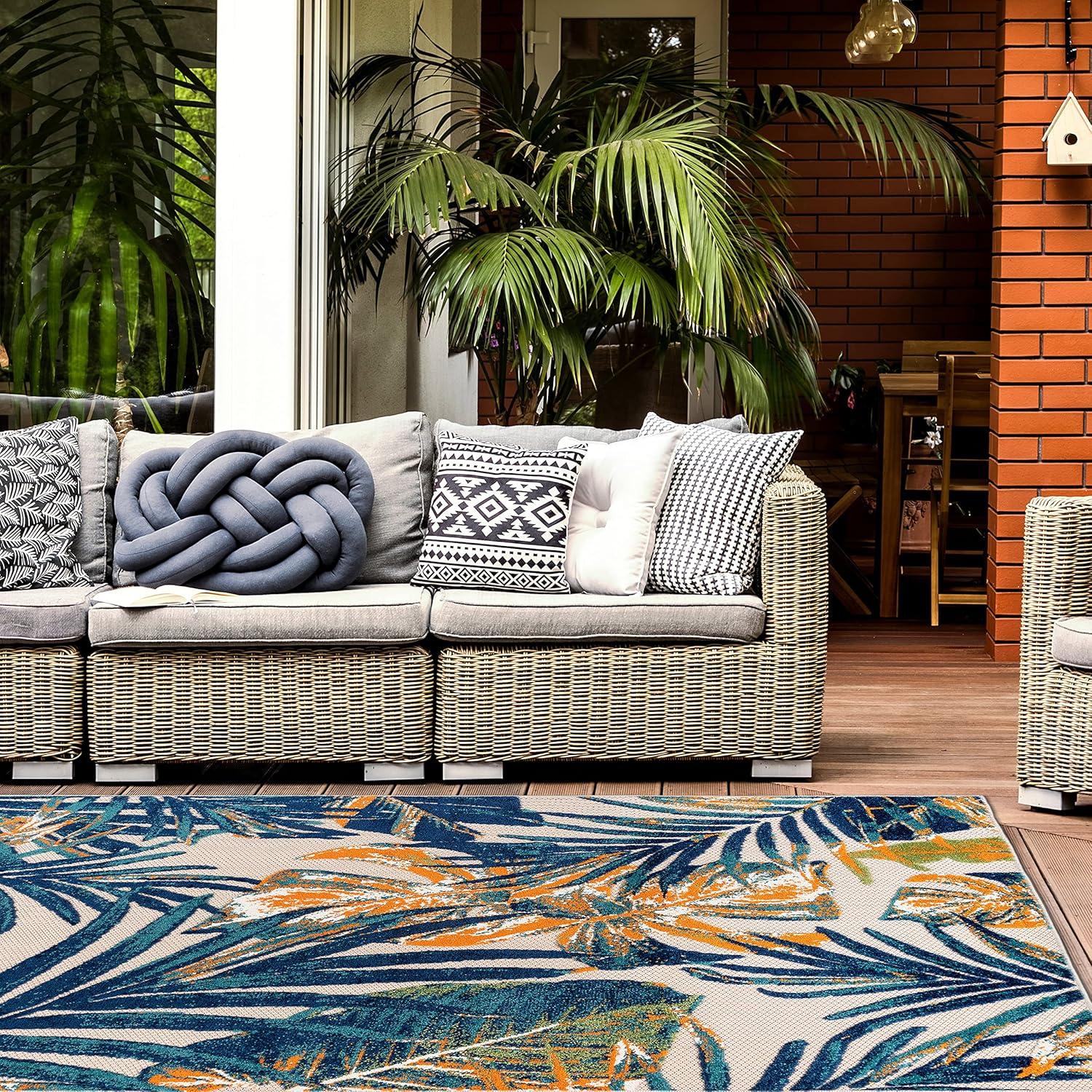 imageRugshop Tropical Floral Leaves IndoorOutdoor Area Rug 5 x 7 GrayMulti Color