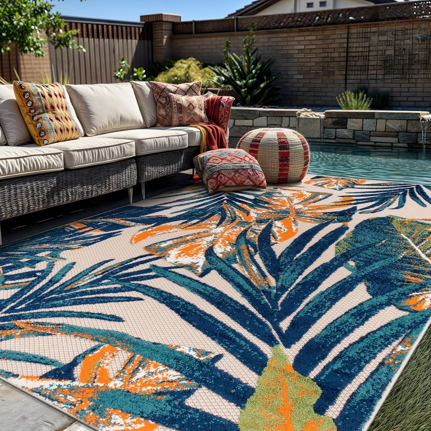 imageRugshop Tropical Floral Leaves IndoorOutdoor Area Rug 5 x 7 GrayMulti Color