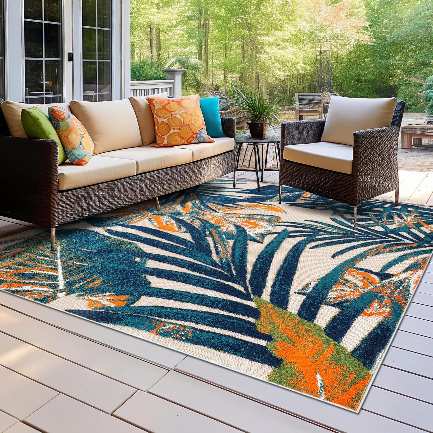 imageRugshop Tropical Floral Leaves IndoorOutdoor Area Rug 5 x 7 GrayMulti Color