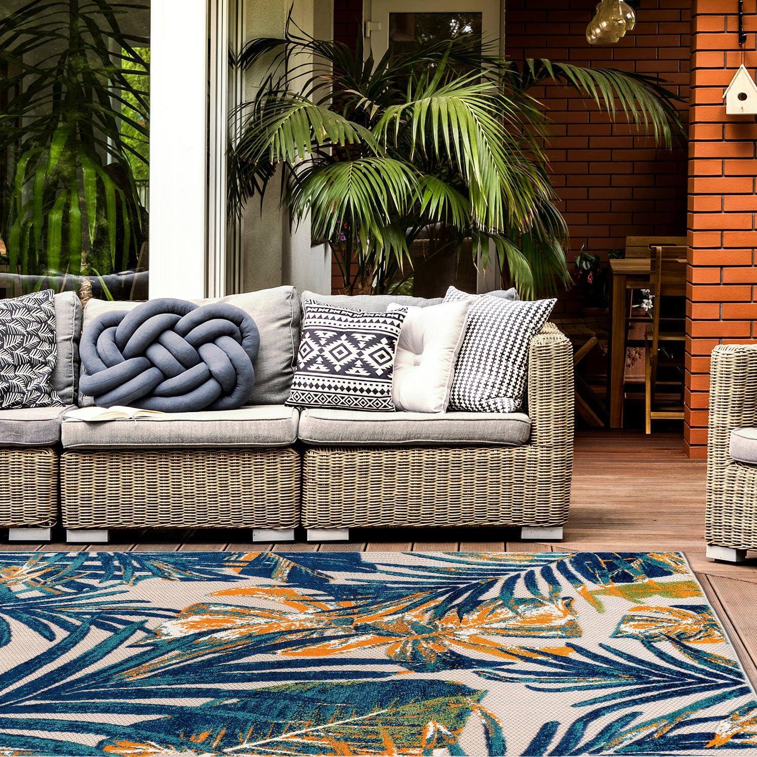 imageRugshop Tropical Floral Leaves IndoorOutdoor Area Rug 5 x 7 GrayMulti Color