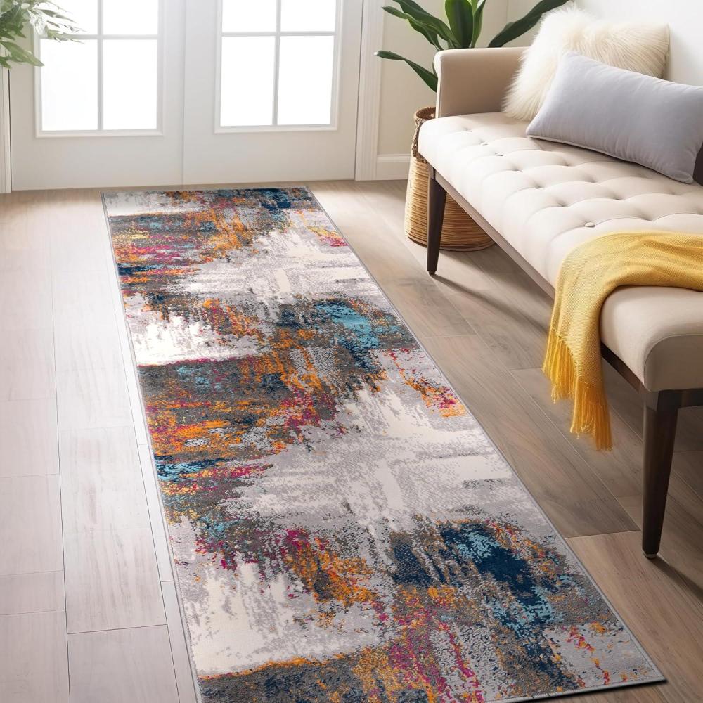 imageRugshop Basel Contemporary Abstract Art Stain Resistant Soft Area Rug 5 x 7 BlackMulti Color