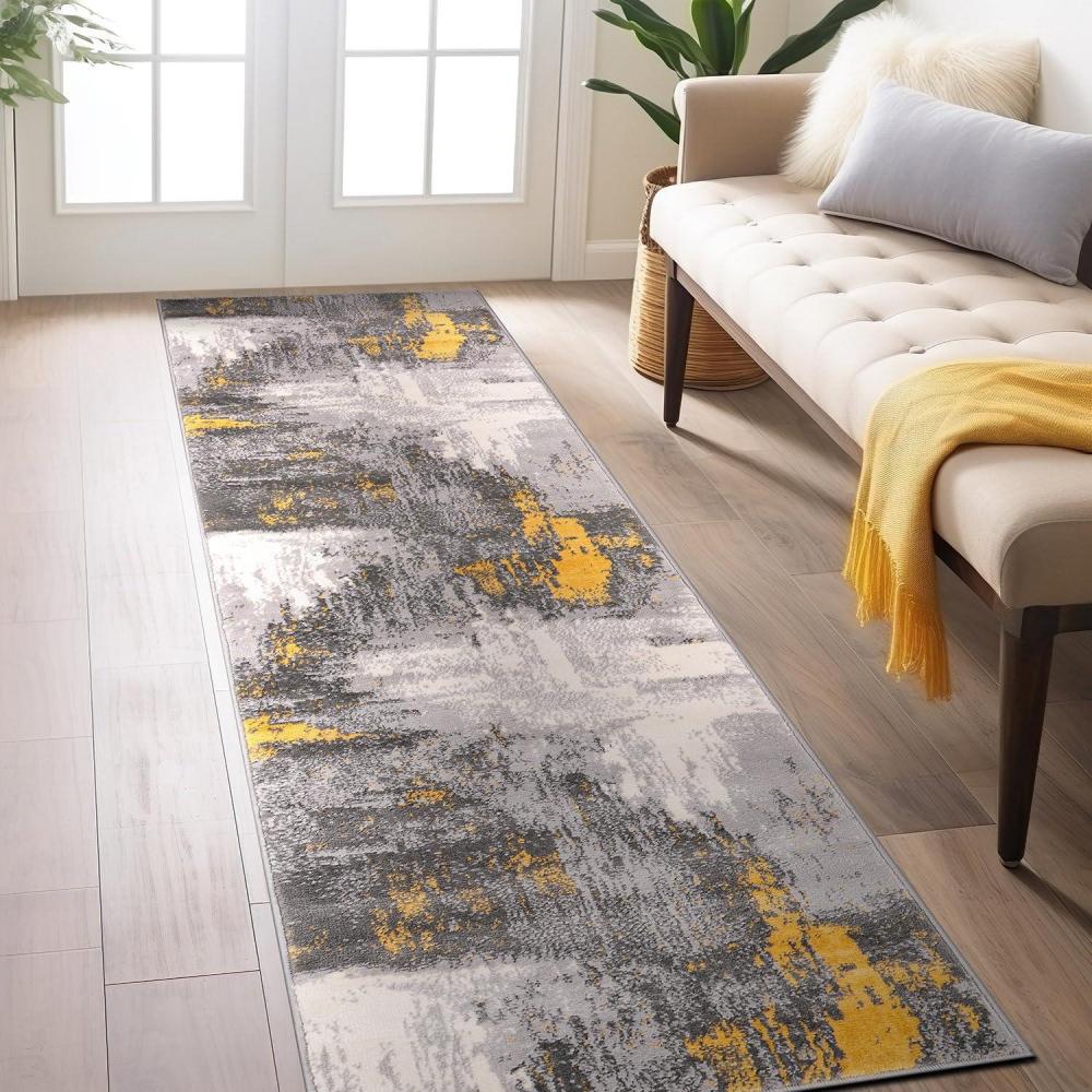 imageRugshop Basel Contemporary Abstract Art Stain Resistant Soft Area Rug 5 x 7 BlackYellow