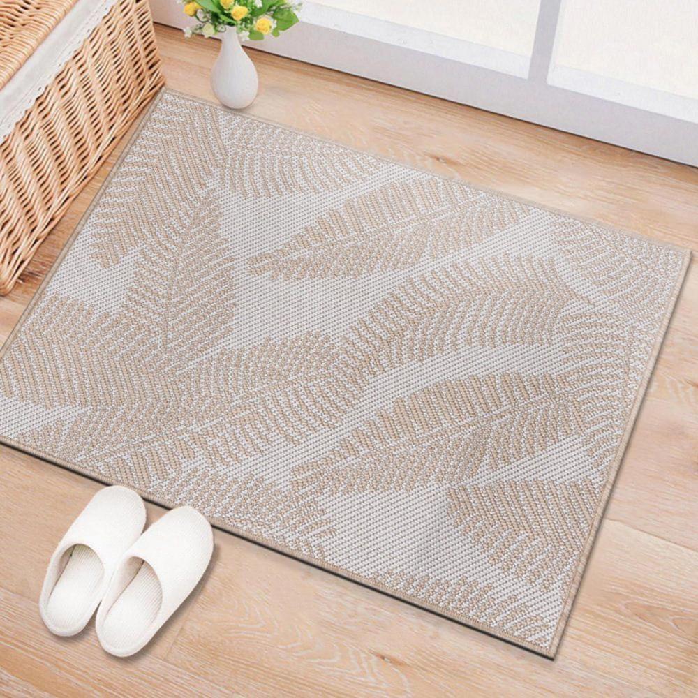 imageRugshop Bella Distressed Palm Leaves Textured Flat Weave Easy Cleaning Outdoor Rugs for DeckPatioBackyard IndoorOutdoor Area Rug 5 x 7 YellowNatural