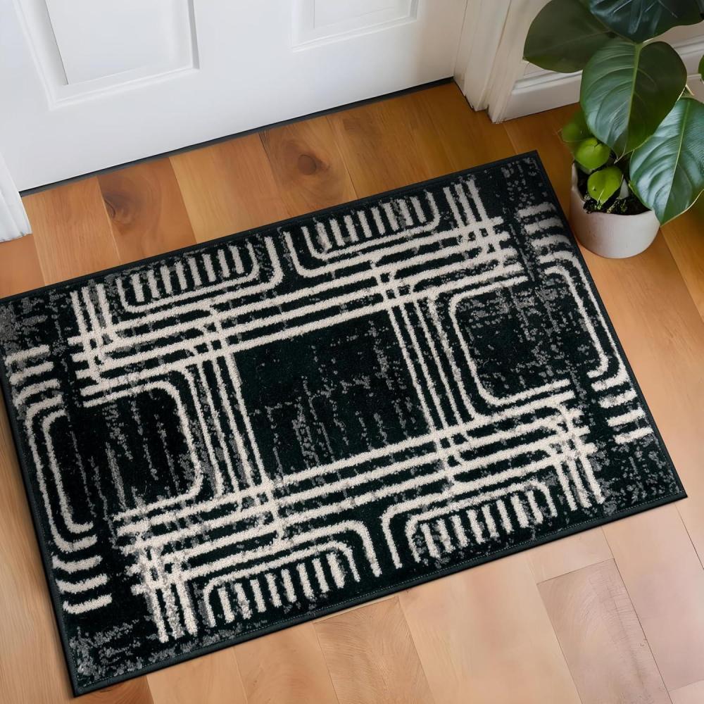 imageRugshop Black and White Geometric Area Rug Abstract Curved Line and Square Pattern Carpet for Living Room Bedroom or Office Contemporary Soft Floor Dcor 5 x 7 BlackBlack