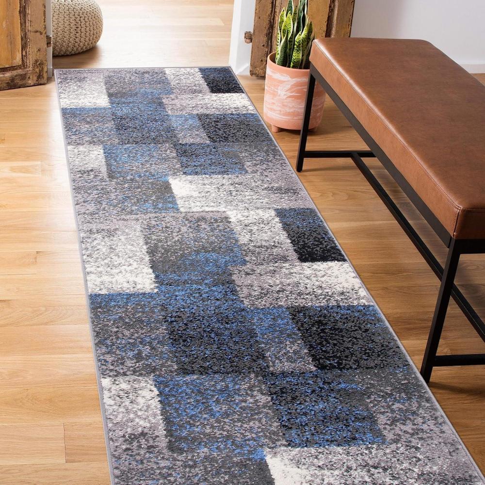 imageRugshop Blue Modern Distressed Boxes Area Rug NonShedding for Living Room Bedroom and Dining Room 5 x 7Blue