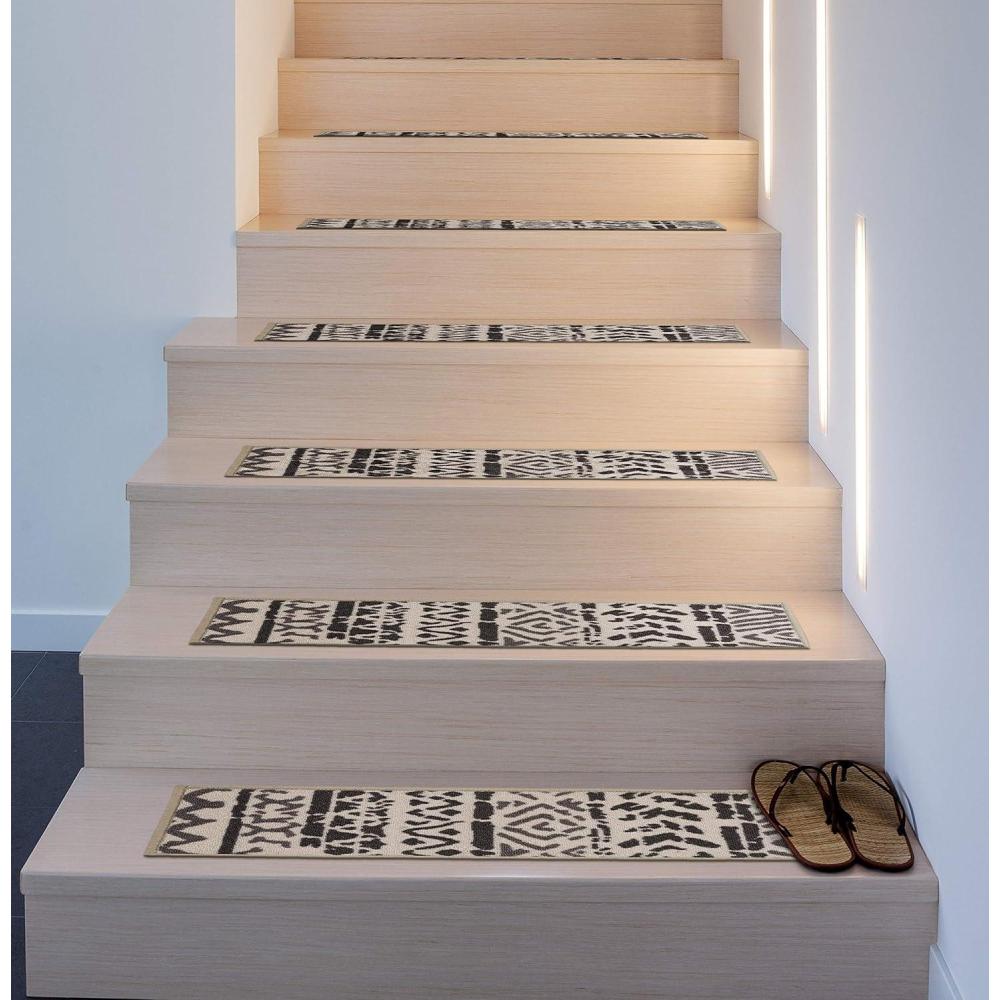 imageRugshop Bohemian Design Geometric NonSlip NonSkid Stair Treads CreamBeige 86quot x 26quot Set of 13