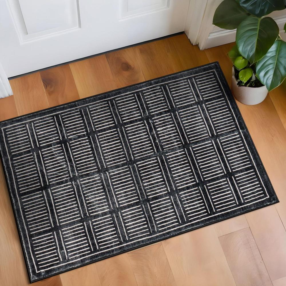 imageRugshop Bohemian Stripe Lines Washable Non Slip Area Rug 5 x 7 IvoryBlack