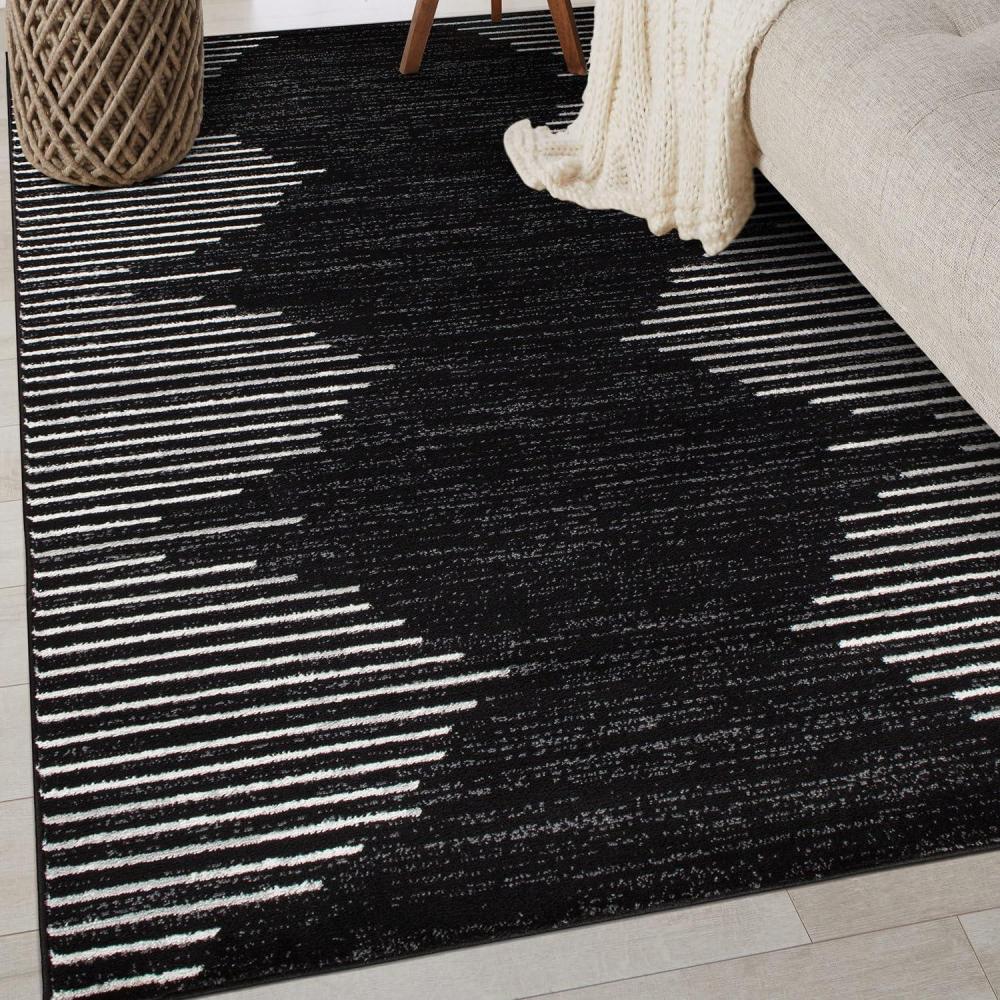 imageRugshop Bohemian Stripe Stain Resistant High Traffic Living Room Kitchen Bedroom Dining Home Office Area Rug 3 x 5 Black