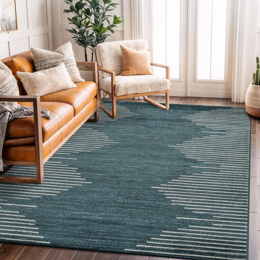 imageRugshop Bohemian Stripe Stain Resistant High Traffic Living Room Kitchen Bedroom Dining Home Office Area Rug 5 x 7 Teal