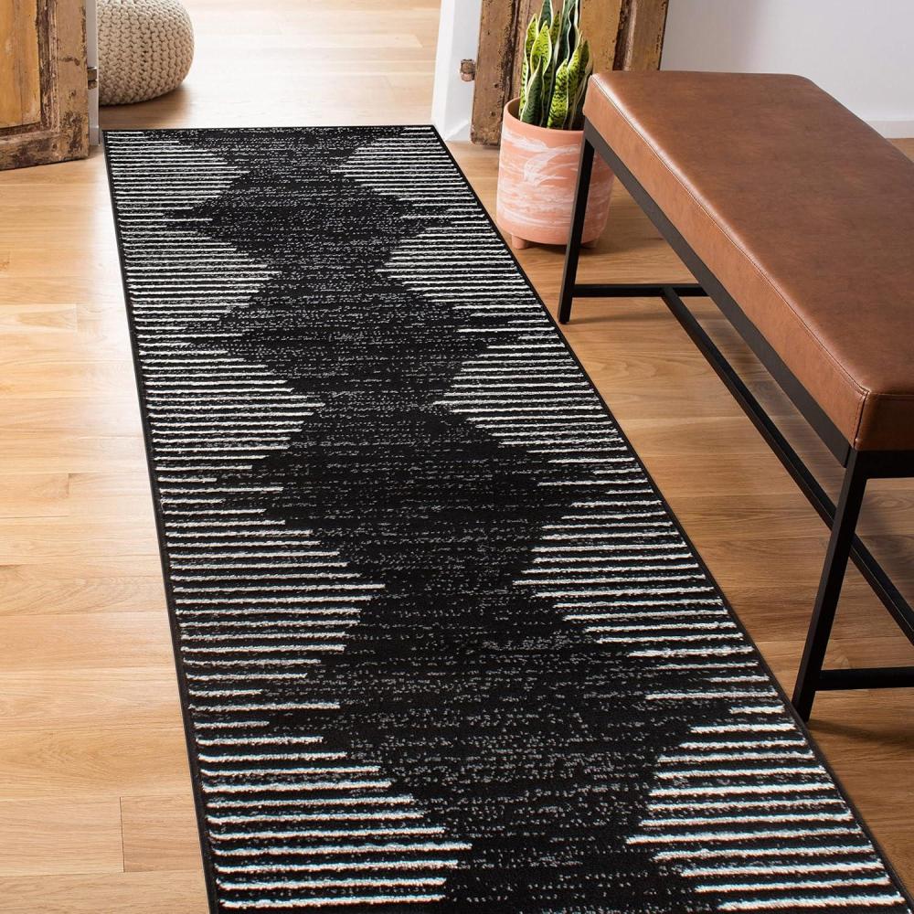 imageRugshop Bohemian Stripe Stain Resistant High Traffic Living Room Kitchen Bedroom Dining Home Office Runner Rug 2 x 7 Black