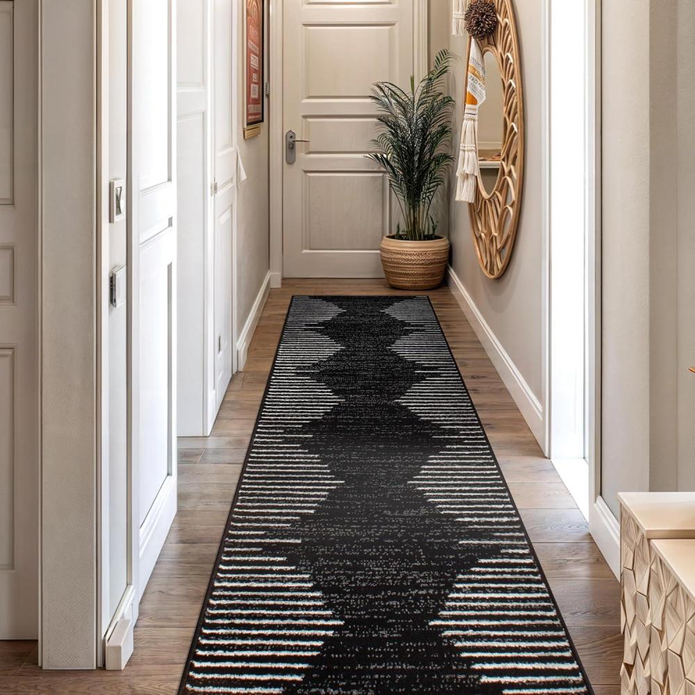 imageRugshop Bohemian Stripe Stain Resistant High Traffic Living Room Kitchen Bedroom Dining Home Office Runner Rug 27quot x 8 Black