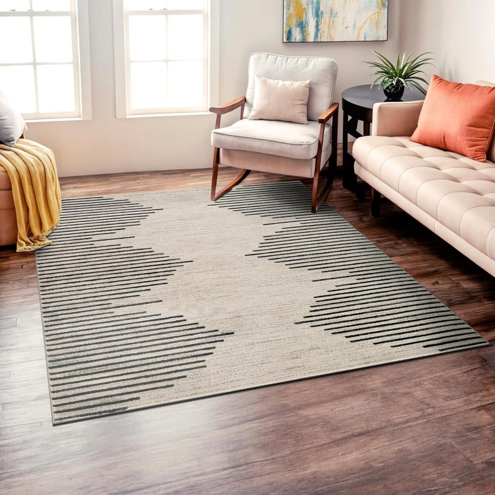 imageRugshop Bohemian Stripe Stain Resistant High Traffic Living Room Kitchen Bedroom Dining Home Office Square Area Rug 66quot x 66quot BlackCream