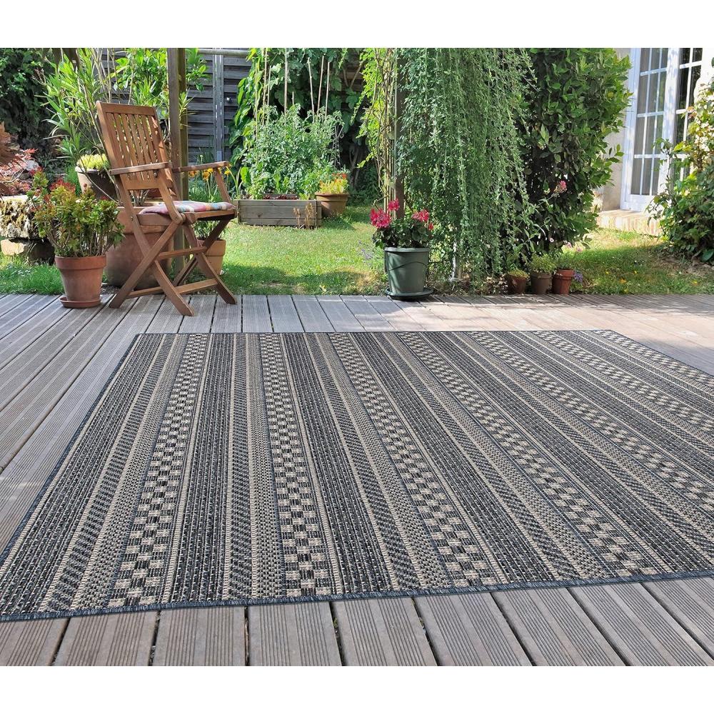 imageRugshop Bohemian Stripes Patio ampamp Balcony IndoorOutdoor Area Rug 5 x 7 BlueBlue