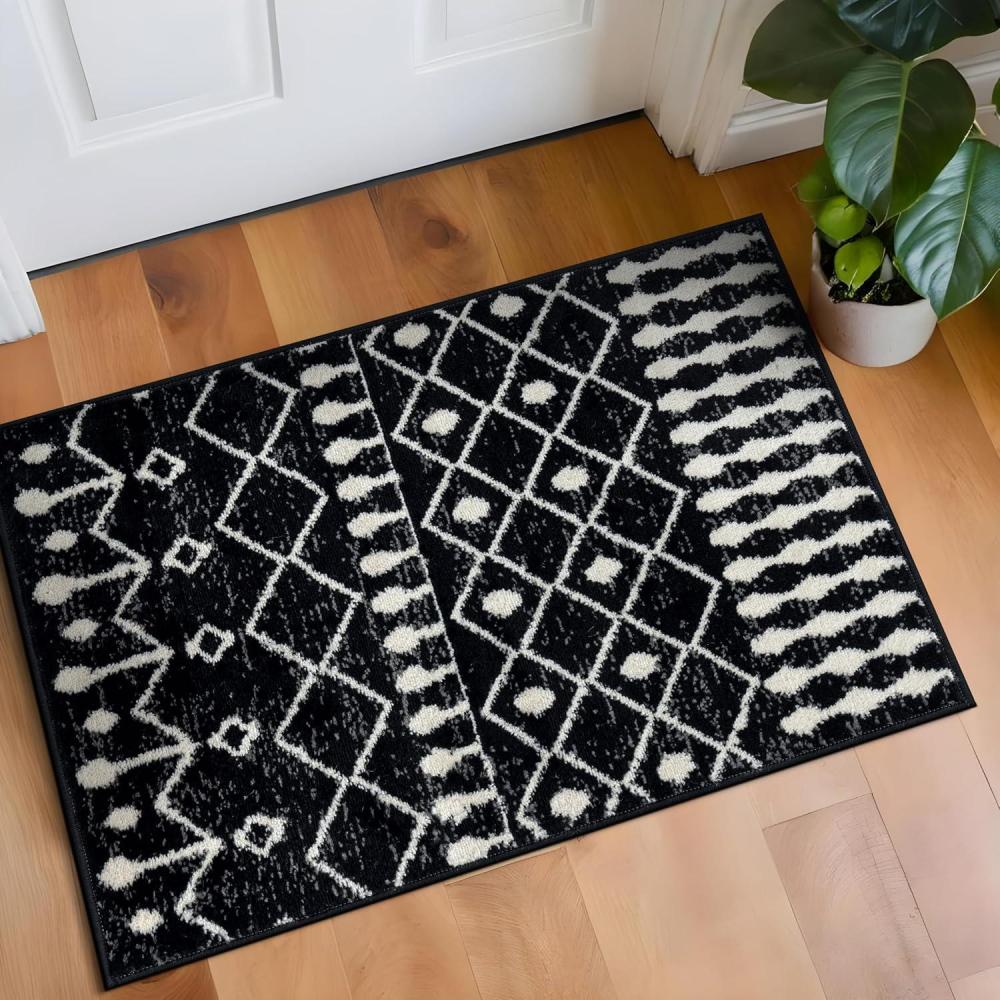 imageRugshop Boho Black and White Tribal Area Rug Geometric Diamond and Stripe Pattern Carpet for Living Room Bedroom or Entryway Soft Modern Bohemian Floor Dcor 5 x 7 BlackBlack