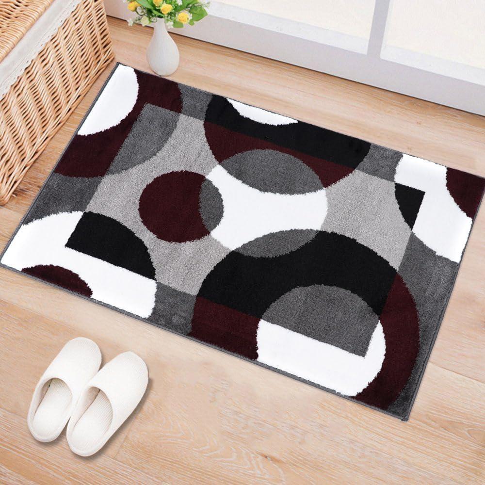 imageRugshop Burgundy Geometric Area Rug Contemporary Circle Design NonShedding EasyCare Style for Living Room Bedroom and Home Office 53quot x 73quotBurgundy