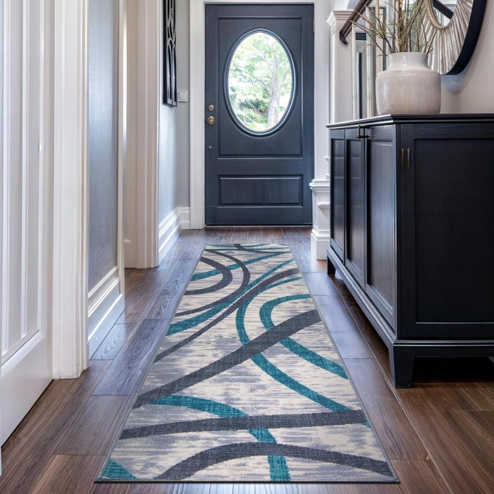 imageRugshop Contemporary Distressed Abstract Lines High Traffic Living RoomBedroomKitchen Home Office Non Slip Area Rug 5 x 7 BlueBlue