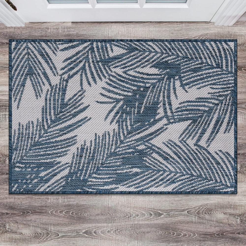 imageRugshop Contemporary Distressed Leaves Textured Flat Weave Easy Cleaning Outdoor Rugs for DeckPatioBackyard IndoorOutdoor Area Rug 5 x 7 BlackNavy