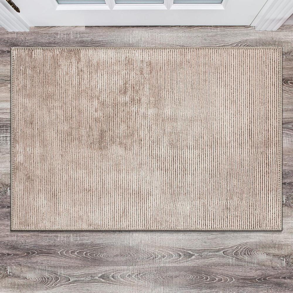 imageRugshop Contemporary Distressed Stripe Stain Resistant Flat Weave Eco Friendly Premium Recycled Machine Washable Area Rug 5x7 GrayBeige
