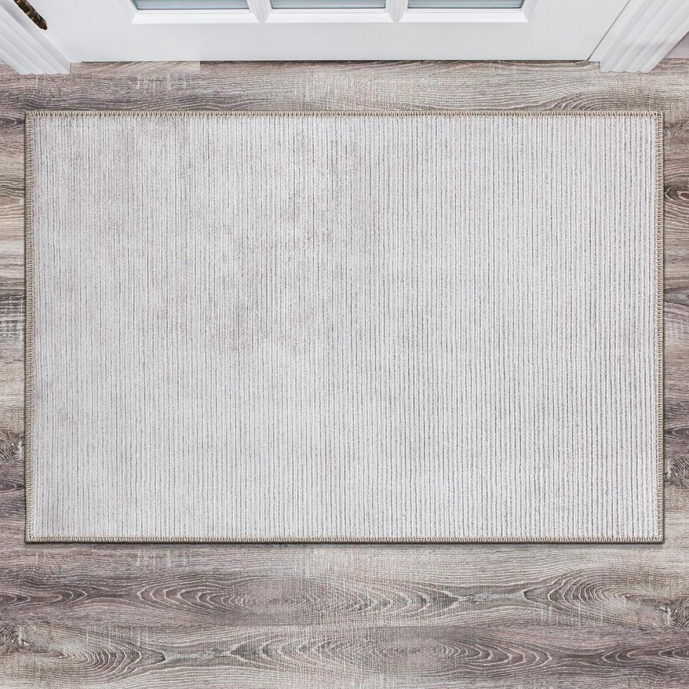 imageRugshop Contemporary Distressed Stripe Stain Resistant Flat Weave Eco Friendly Premium Recycled Machine Washable Area Rug 5x7 GrayIvory