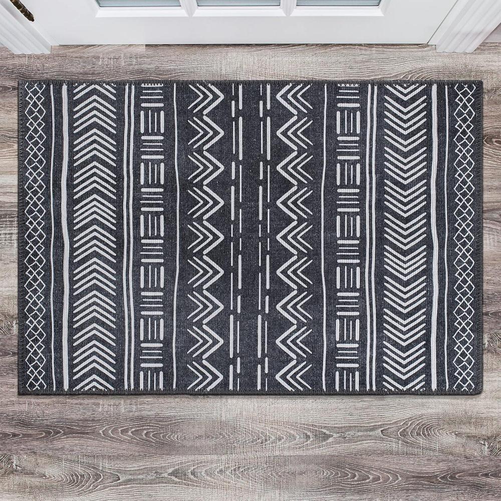 imageRugshop Contemporary Geometric Bohemian Stain Resistant Flat Weave Eco Friendly Premium Recycled Machine Washable Area Rug 77quotx96quot Dark GrayDark Gray