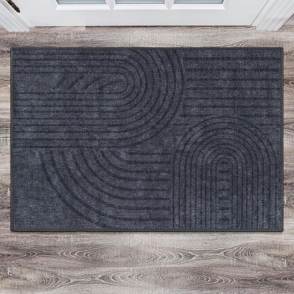imageRugshop Contemporary Lines Plaid Stain Resistant Flat Weave Eco Friendly Premium Recycled Machine Washable Area Rug 77quotx96quot Dark GrayDark Gray