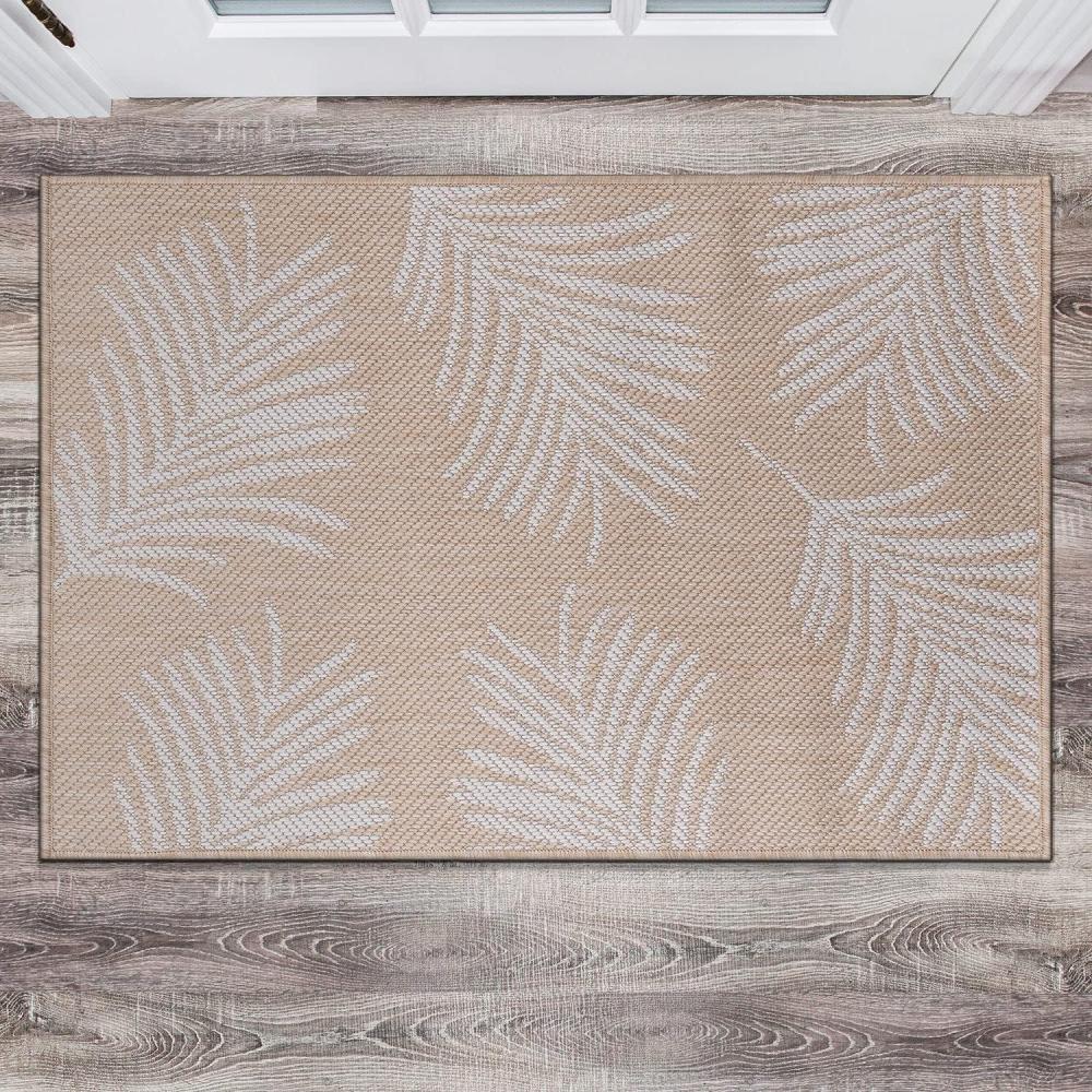 imageRugshop Contemporary Palm Leaves Textured Flat Weave Easy Cleaning Outdoor Rugs for DeckPatioBackyard IndoorOutdoor Area Rug 5 x 7 NavyNatural