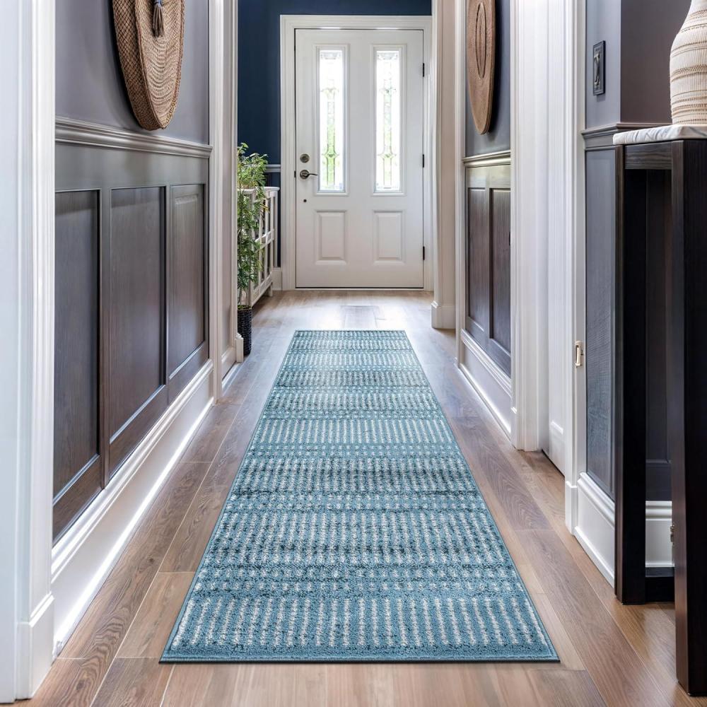 imageRugshop Contemporary Stripe Lines High Traffic Living RoomBedroomKitchen Home Office Area Rug 5 x 7 CreamBlue