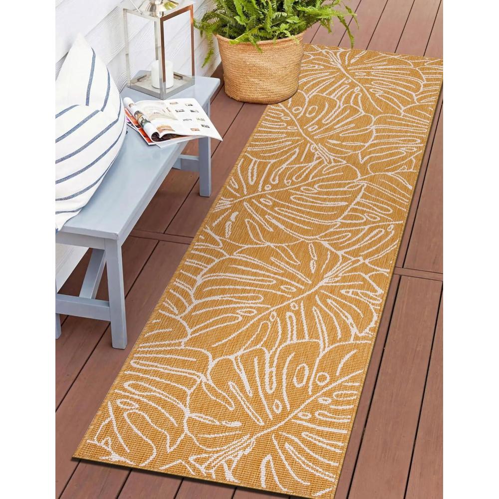 imageRugshop Contemporary Tropical Leaves Weather Resistant IndoorOutdoor Area Rug 5 x 7 GreenYellow