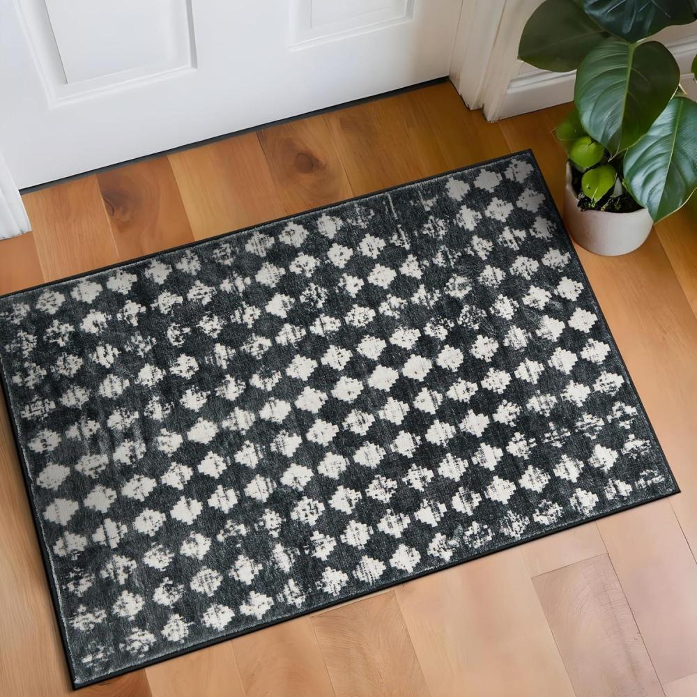imageRugshop Geometric Distressed Abstract Washable Non Slip Area Rug 5 x 7 IvoryBlack