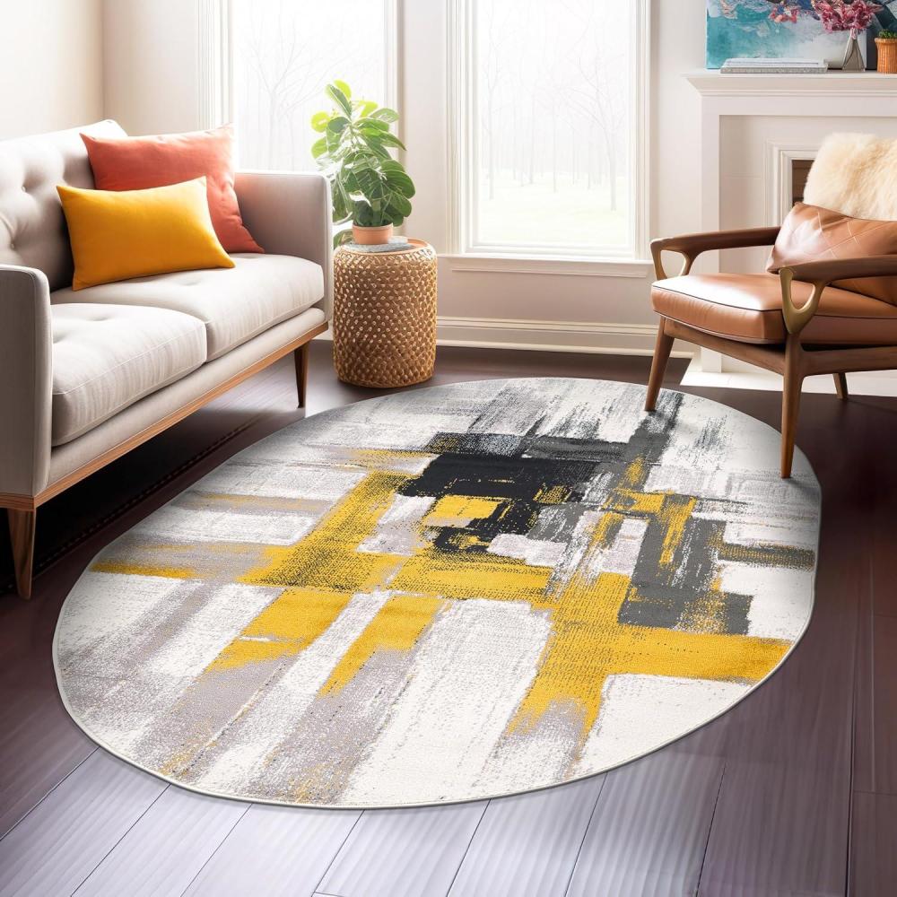imageRugshop Gold Modern Abstract Oval Area Rug  NonShedding for Dining Room Living Room and Bedroom 5 x 7 Oval