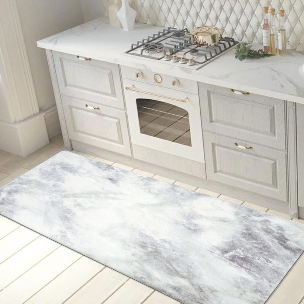 imageRugshop Kitchen Marble Pattern Anti Fatigue Standing Mat 18quot x 47quot WhiteWhite