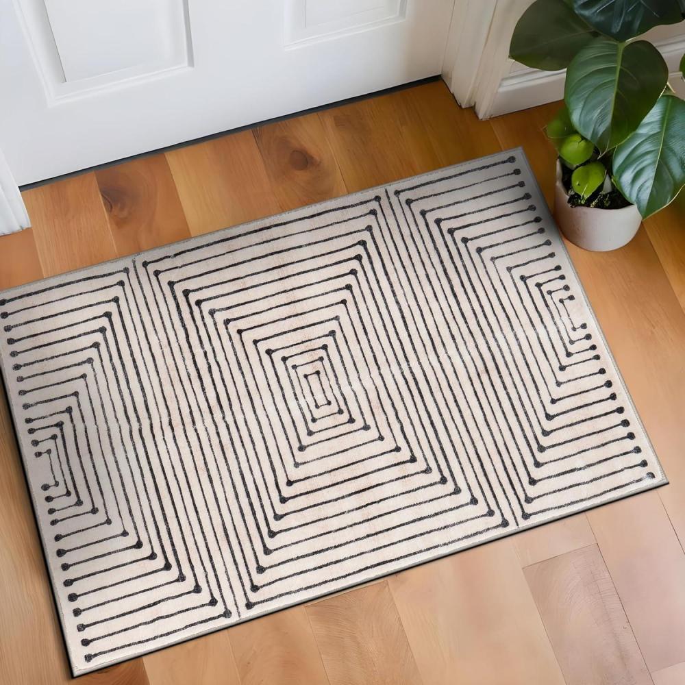 imageRugshop Marbella Bohemian Stripes Washable Non Slip Area Rug 5 x 7 BeigeBeige