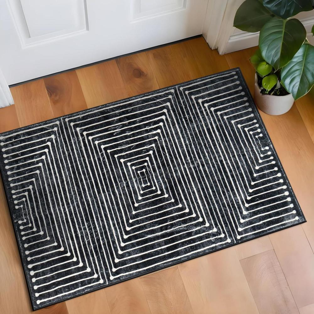 imageRugshop Marbella Bohemian Stripes Washable Non Slip Area Rug 5 x 7 BeigeBlack