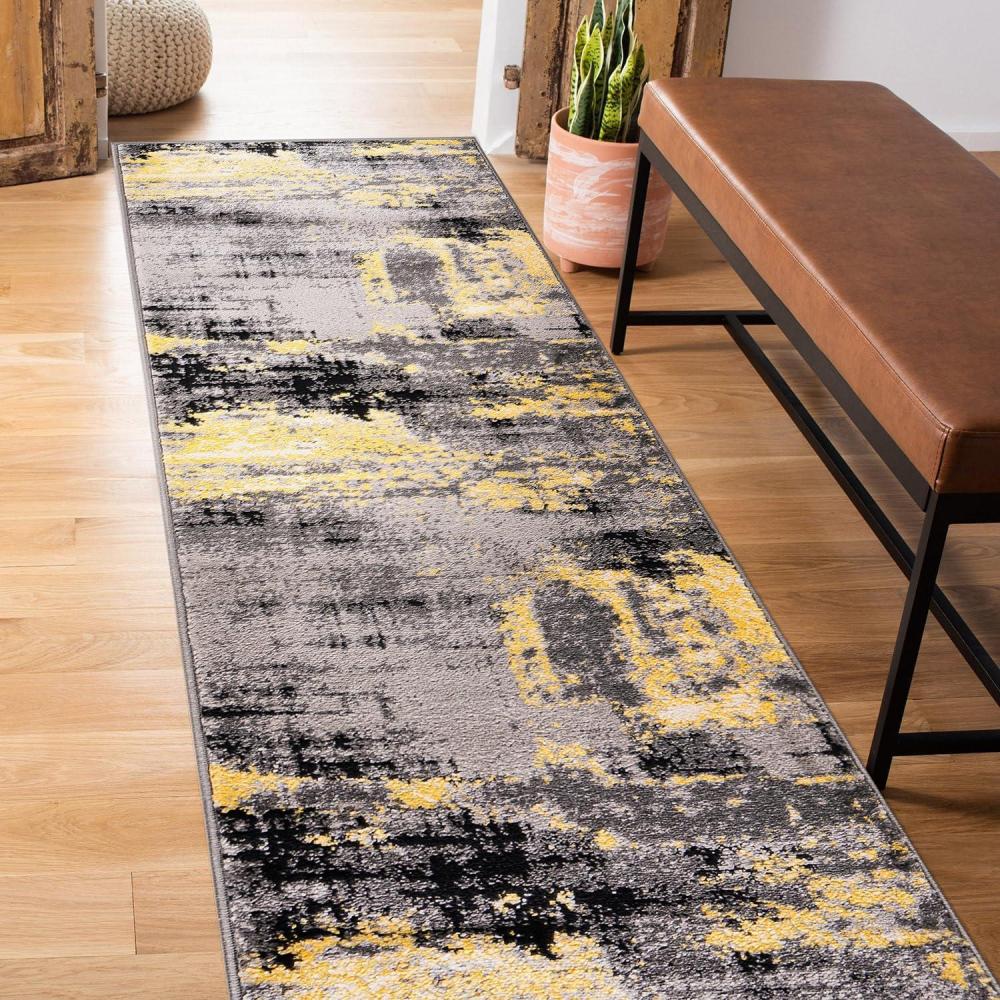 imageRugshop Modern Abstract Design Non Shedding Soft Ideal for Living RoomBedroomKitchen Area Rug 5 x 7 BlackYellow