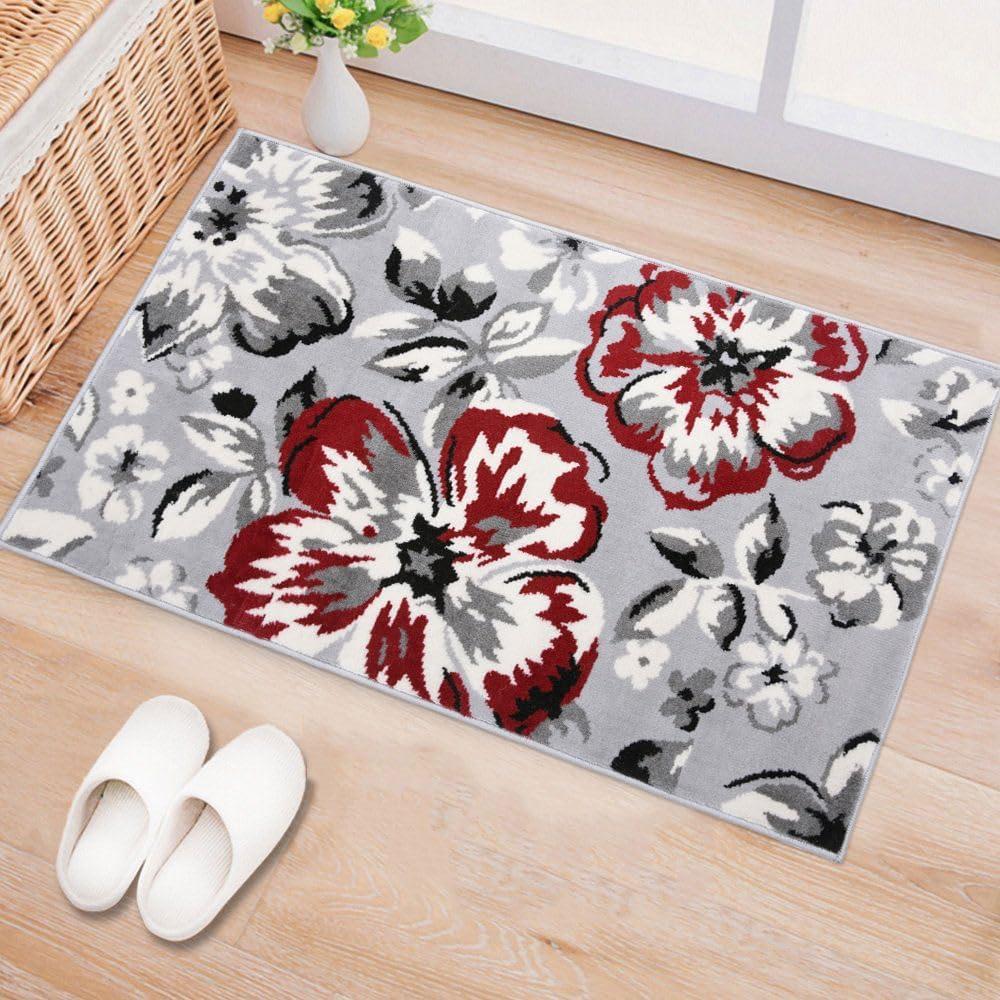 imageRugshop Modern Floral Design for Living RoomBedroomHome OfficeKitchen Non Shedding Area Rug 5 X 7 CreamRed