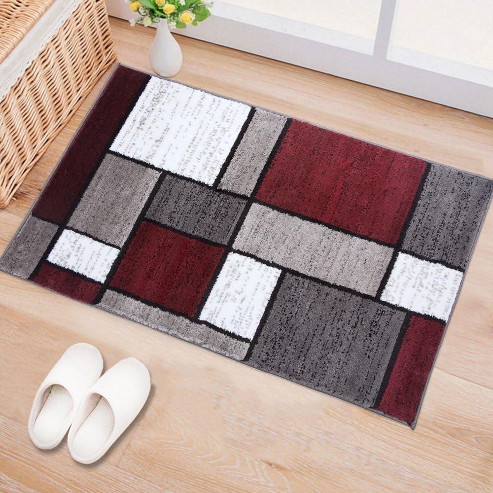 imageRugshop Modern Geometric Boxes Blue Area Rug NonShedding Carpet for Living RoomKitchen Bedroom or Home Office 53quot x 73quotRed