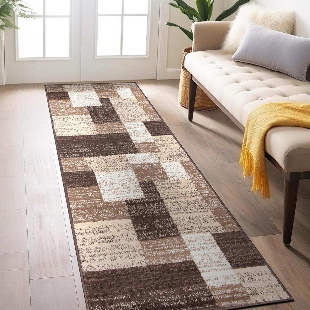imageRugshop Modern Geometric Distressed Boxes Area Rug FadeResistant Carpet for Living Room Bedroom or Home Office Brown 5 x 7Brown