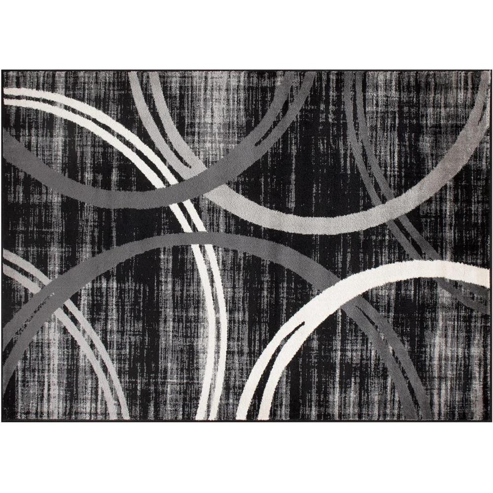 imageRugshop Modern Wavy Circles Design Area Rug FadeResistant Carpet for Living Room Bedroom or Dining Room Blue 53quot x 73quotBlack