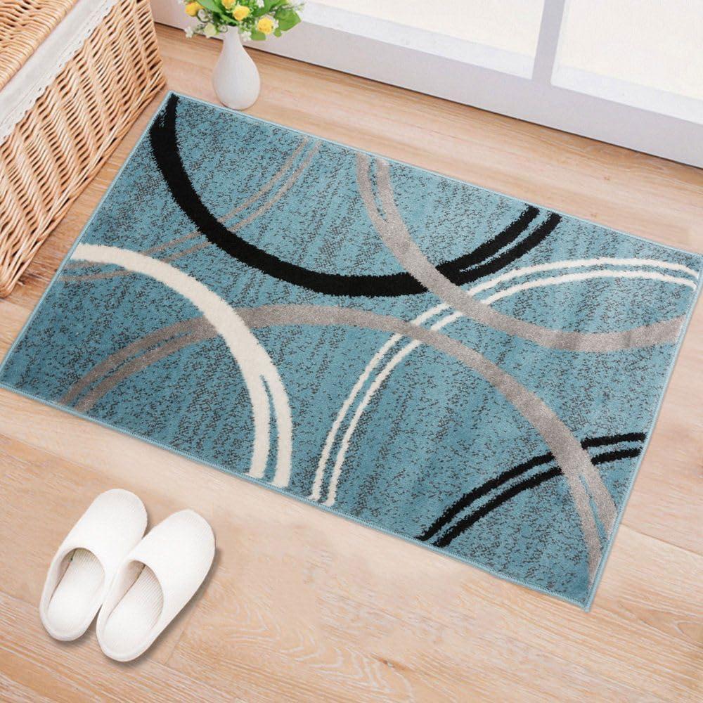 imageRugshop Modern Wavy Circles Design Area Rug FadeResistant Carpet for Living Room Bedroom or Dining Room Blue 53quot x 73quotBlue