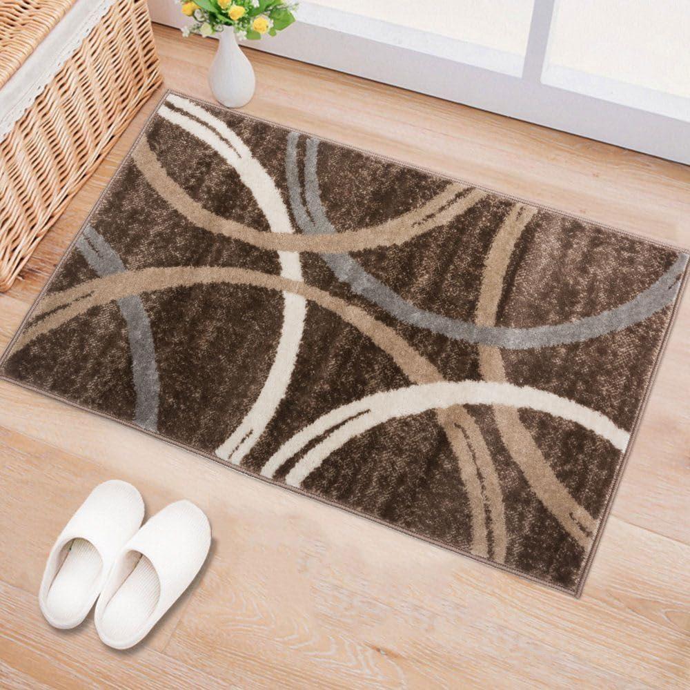 imageRugshop Modern Wavy Circles Design Area Rug FadeResistant Carpet for Living Room Bedroom or Dining Room Blue 53quot x 73quotBrown