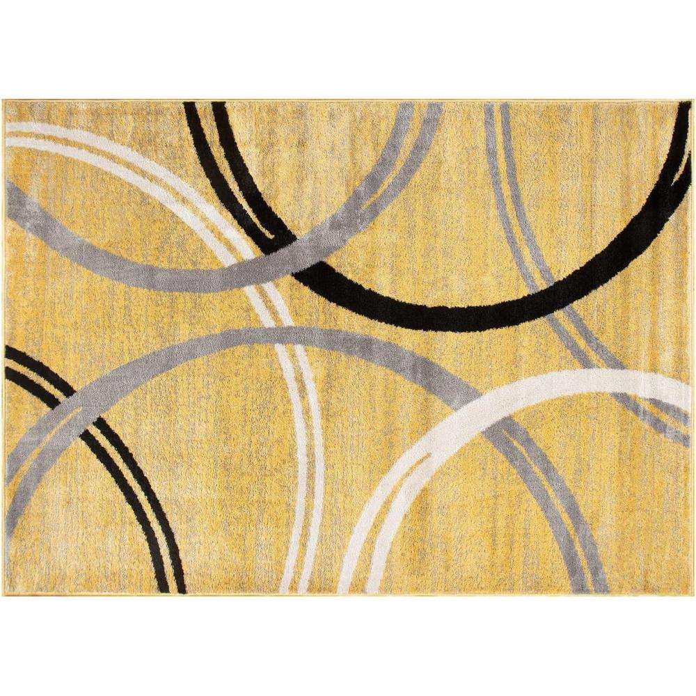 imageRugshop Modern Wavy Circles Design Area Rug FadeResistant Carpet for Living Room Bedroom or Dining Room Blue 53quot x 73quotYellow