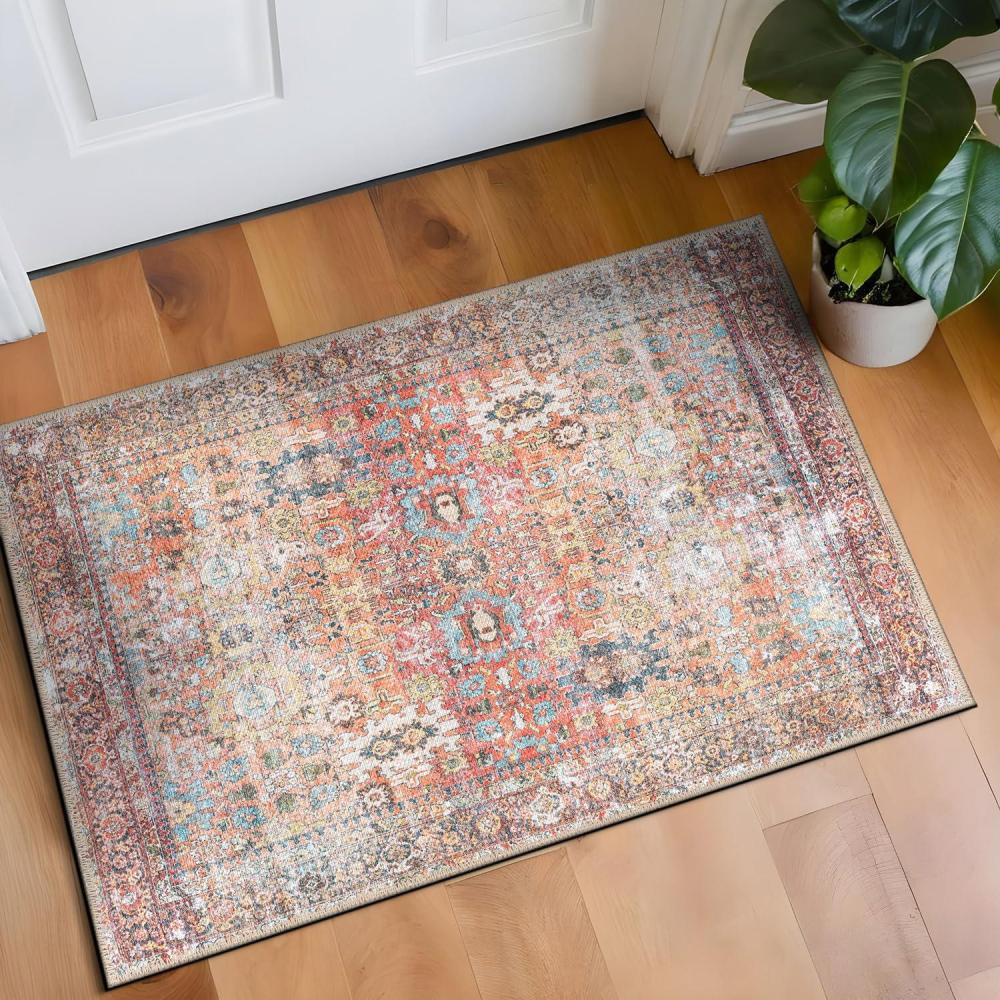 imageRugshop OceanBlue Transitional Vintage Bordered Area Rug  Machine Washable 5 X 7 for Living Room Bedroom and Home OfficeMulti Color