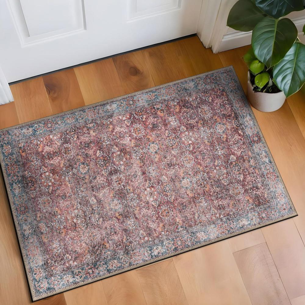 imageRugshop OceanBlue Transitional Vintage Bordered Area Rug Machine Washable 5 X 7 for Living Room Bedroom and Home OfficeMultiCherry
