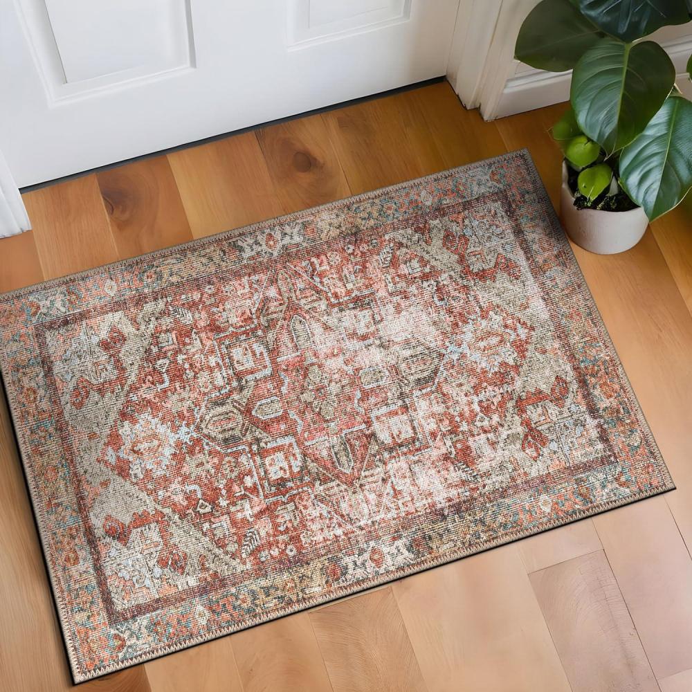 imageRugshop OceanBlue Transitional Vintage Bordered Area Rug  Machine Washable 5 X 7 for Living Room Bedroom and Home OfficeMultiRed