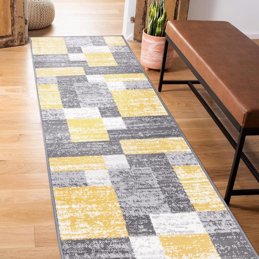 imageRugshop Oslo Modern Yellow Area Rug Geometric Boxes Design Carpet with Jute Backing for Living Room or Bedroom 710quot x 10Yellow