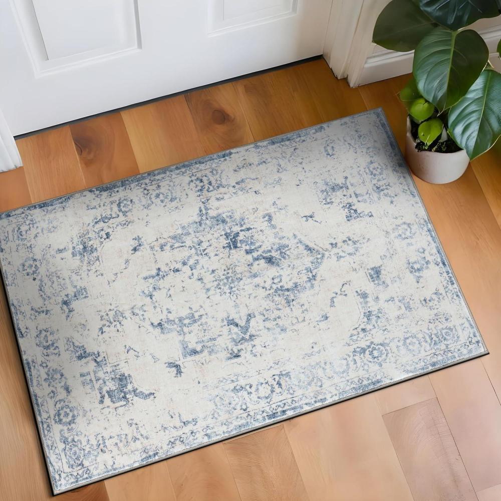 imageRugshop Traditional Vintage Distressed Washable Non Slip Area Rug 5 x 7 BlueBlue