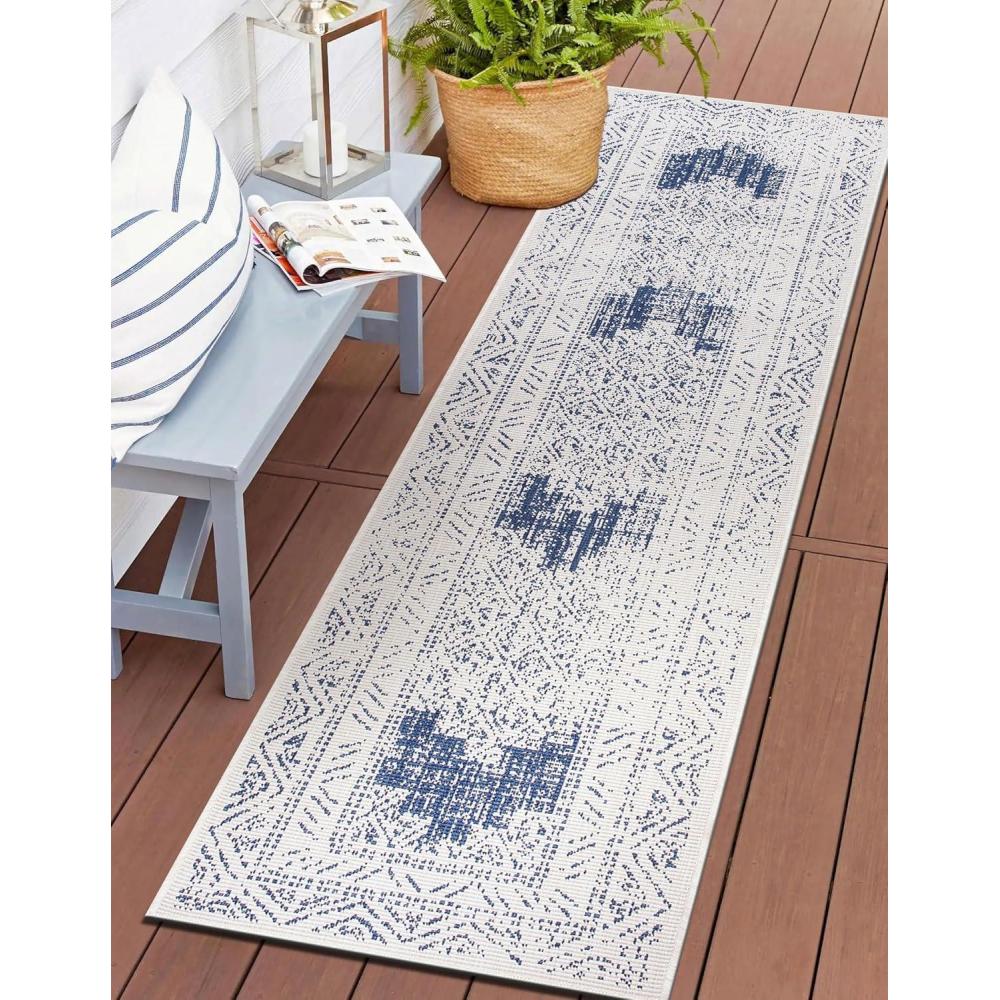 imageRugshop Transitional Bohemian Weather Resistant IndoorOutdoor Area Rug 5 x 7 BeigeBlue