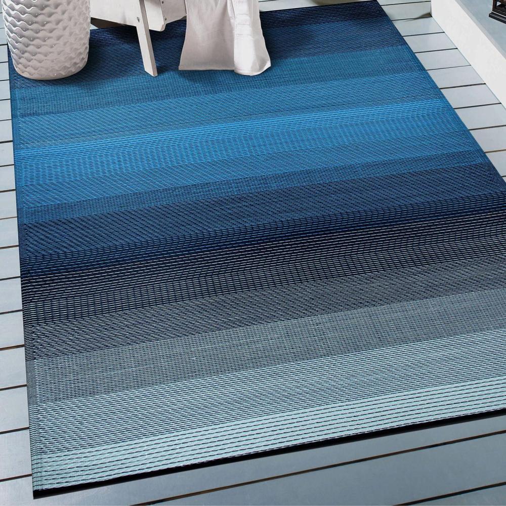 imageRugshop Tropical Floral Leaf Reversible CreaseFree Waterproof Premium Recycled Plastic Outdoor Rugs for PatioBackyardRVDeckPicnicTrailerBeachCampingSunroom NavyBlue 5 x 7SkyBlue