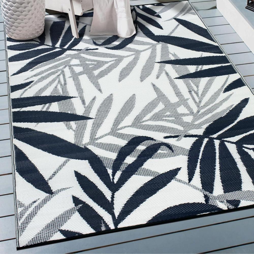 imageRugshop Tropical Floral Leaf Reversible CreaseFree Waterproof Premium Recycled Plastic Outdoor Rugs for PatioBackyardRVDeckPicnicTrailerBeachCampingSunroom NavyBlue 5 x 7Navy